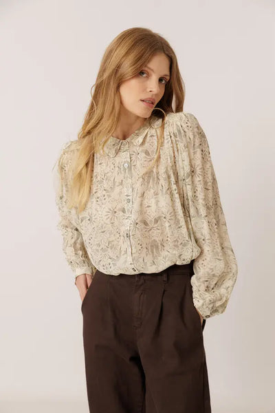 Indi and Cold Art Deco Blouse, Clay Green