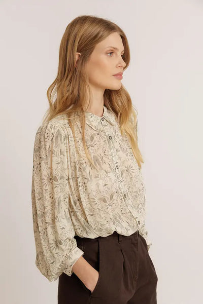 Indi and Cold Art Deco Blouse, Clay Green