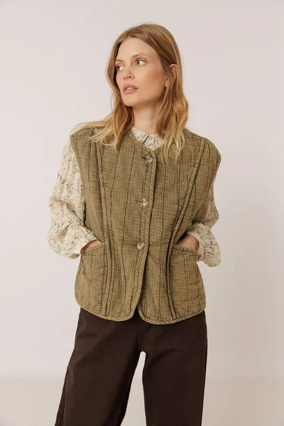 Indi and Cold Art Deco Blouse, Clay Green