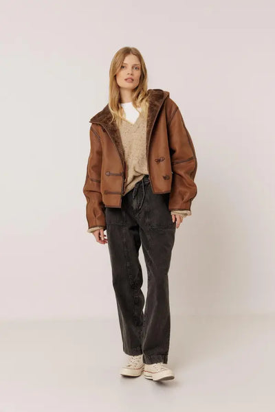 Indi and Cold V-Neck Sweater, Beige Fleck