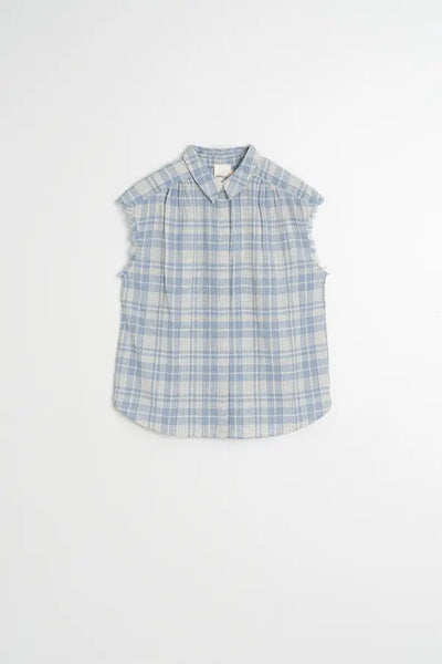 Indi and Cold Lore Frayed Cotton Shirt, Blue Check