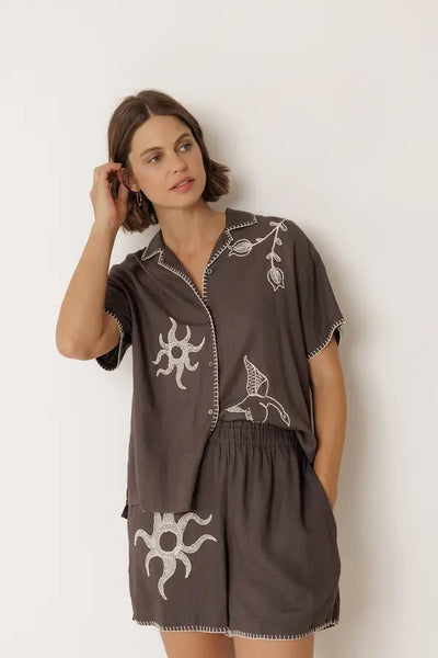 Indi and Cold Stitched  Shorts, Charcoal