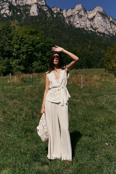 Indi & Cold Wide Leg Linen Blend Trouser, Natural