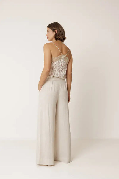 Indi & Cold Wide Leg Linen Blend Trouser, Natural