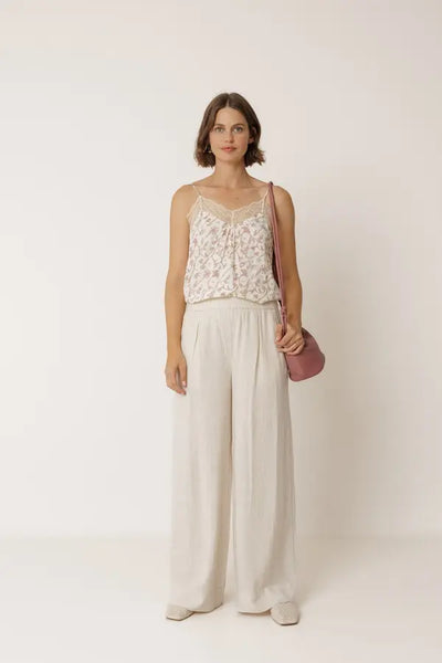 Indi & Cold Wide Leg Linen Blend Trouser, Natural