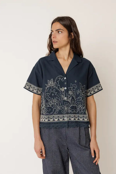 Indi and Cold Embroidered Navy Shirt