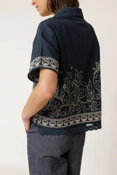 Indi and Cold Embroidered Navy Shirt