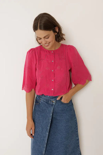 Indi and Cold Embroidered Blouse, Strawberry