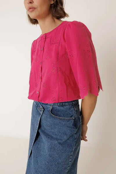Indi and Cold Embroidered Blouse, Strawberry