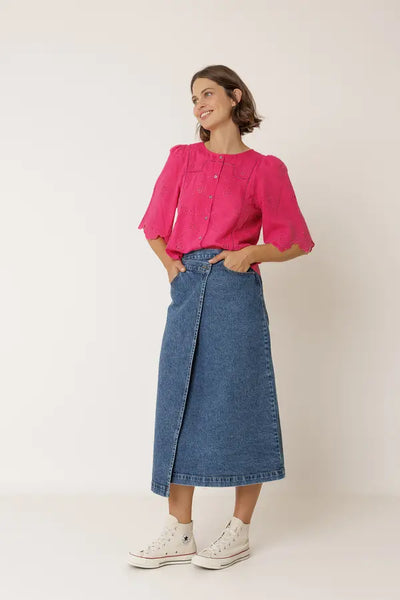 Indi and Cold Embroidered Blouse, Strawberry