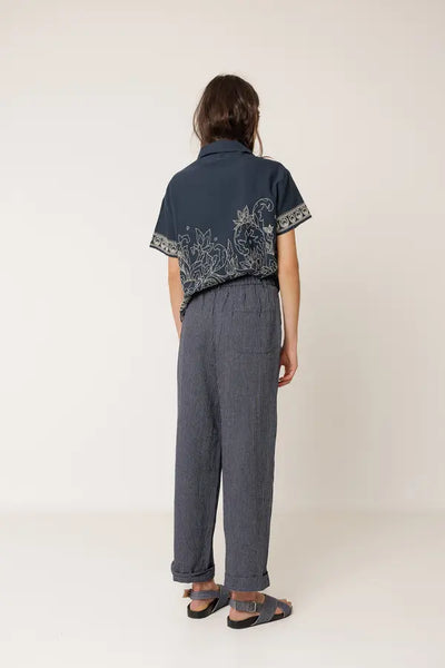 Indi and Cold Pleated Pinstripe Trouser, Indigo