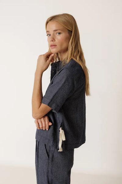 Indi and Cold Pinstripe Cotton Shirt, Indigo