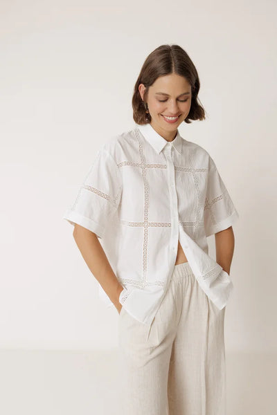 Indi and Cold  Organic Cotton Lace Shirt, White
