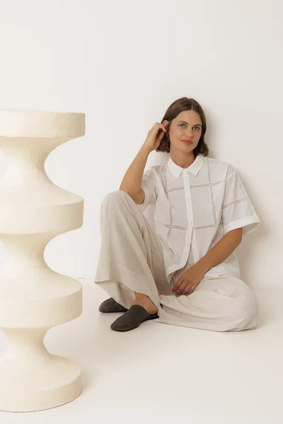 Indi and Cold  Organic Cotton Lace Shirt, White