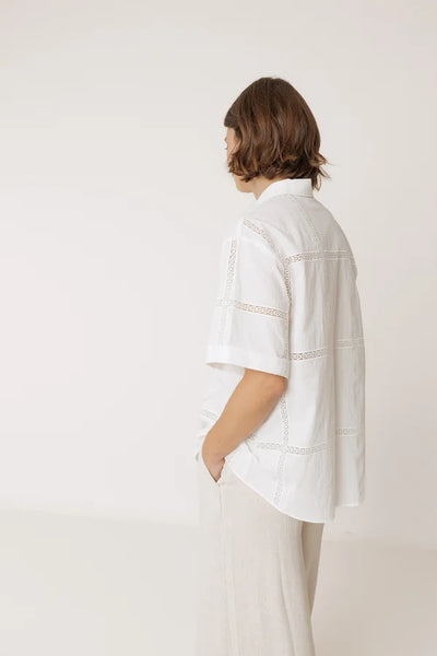 Indi and Cold  Organic Cotton Lace Shirt, White