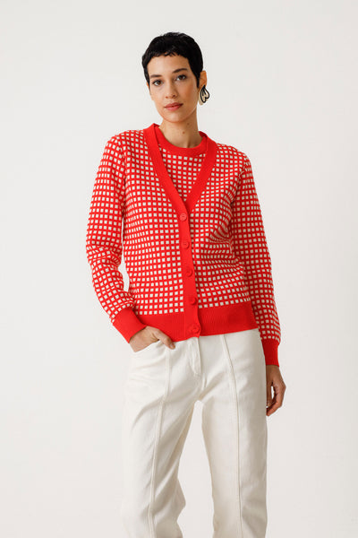 SKFK Squares Alize Cardigan, Red