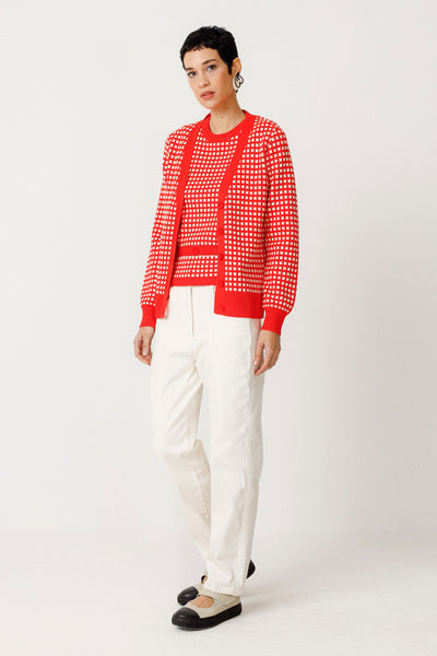 SKFK Squares Alize Cardigan, Red