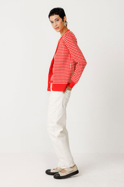 SKFK Squares Alize Cardigan, Red