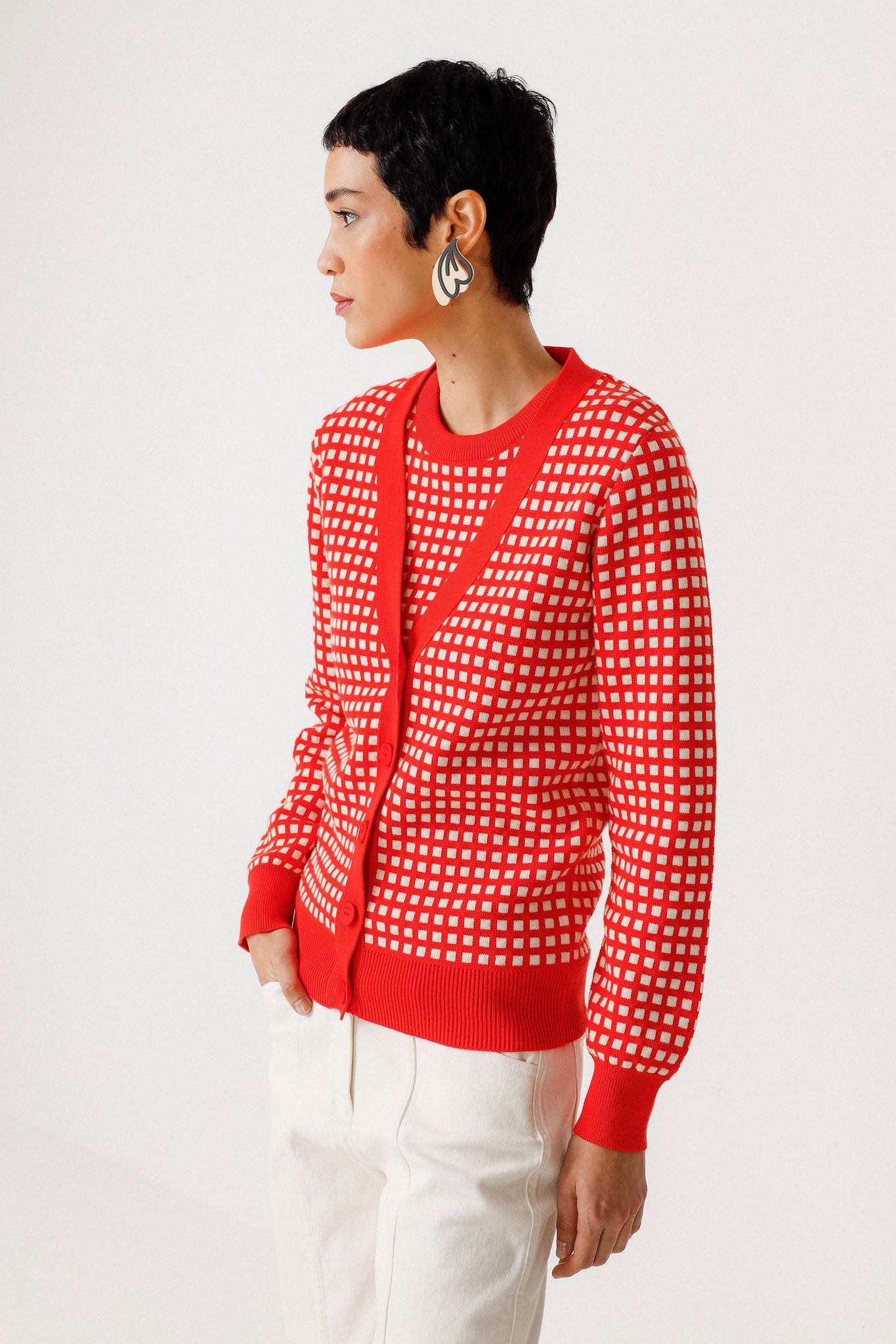 SKFK Squares Alize Cardigan, Red