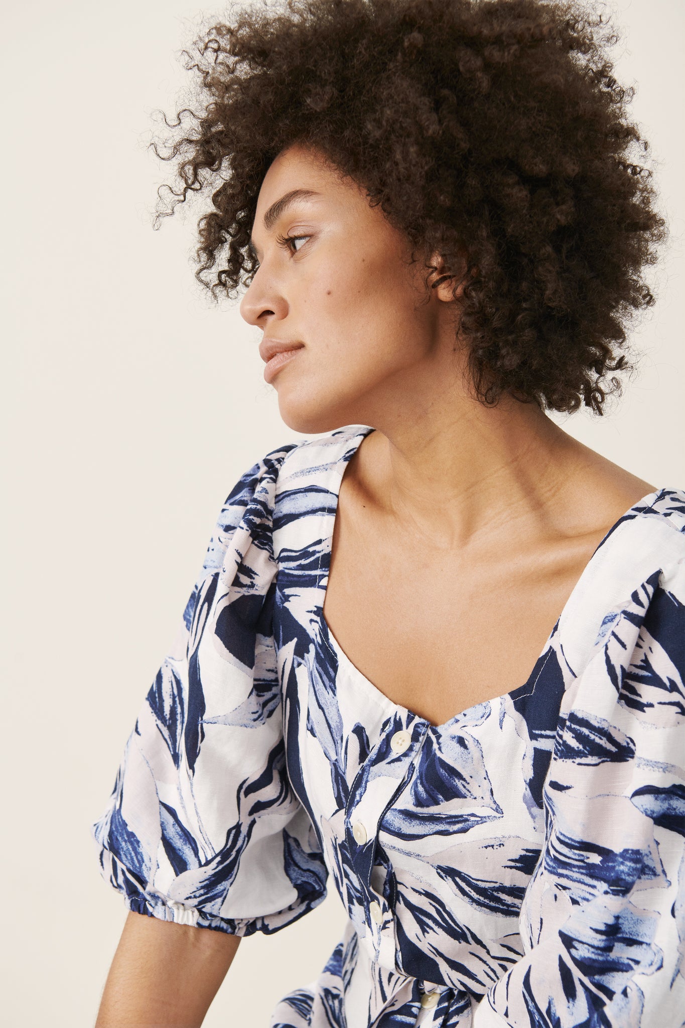 Part Two Inere Blouse, Blue Palm Print