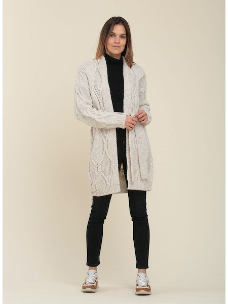 La Fee Maraboutee Renal Cable Knit Cardigan, Oatmeal